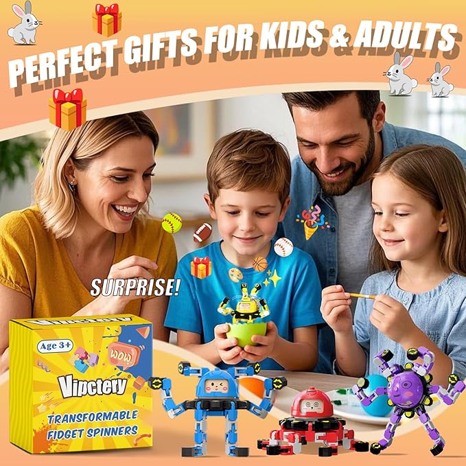 8Pcs Transformable Fidget Spinners for Kids Fidget Toys Teens Adults Sensory Toys with Autism ADHD Party Favors Travel Activities Easter Basket Stuffers Gifts for Kids Boys Girls B