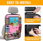 ULEEKA Car Backseat Organizer with 11" Table Holder, 10 Storage Pockets Seat Back Protectors Kick Mats for Kids Toddlers, Travel Accessories, 2 Pack, Pink