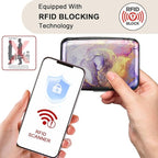 ELFISH Mini RFID Aluminum Wallet Credit Cards Holder Business Card Case Metal ID Case for Men Women（Light Purple Marble