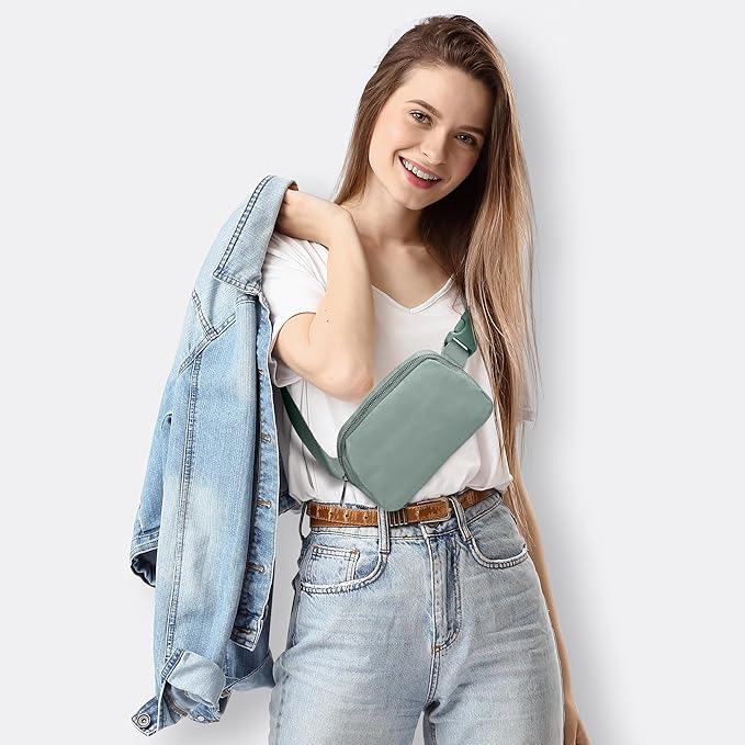JSJ Mini Fanny Pack for Women & Men,Valentines Day Gifts for Girls Teens Kids Daughter Sister Her,Trendy Stuff Crossbody Bags Cute Everywhere Belt Bags. (Sage Gray)