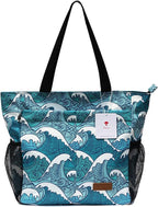 ESVAN Original Floral Tote Bag Large Shoulder Bag with Multi Pockets for Gym Travel Beach Daily Bags