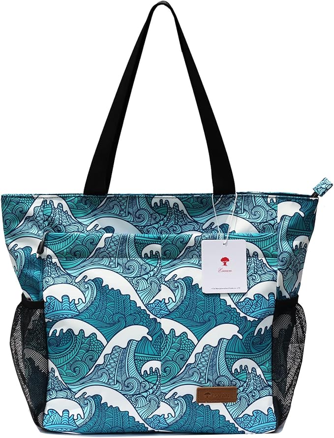 ESVAN Original Floral Tote Bag Large Shoulder Bag with Multi Pockets for Gym Travel Beach Daily Bags