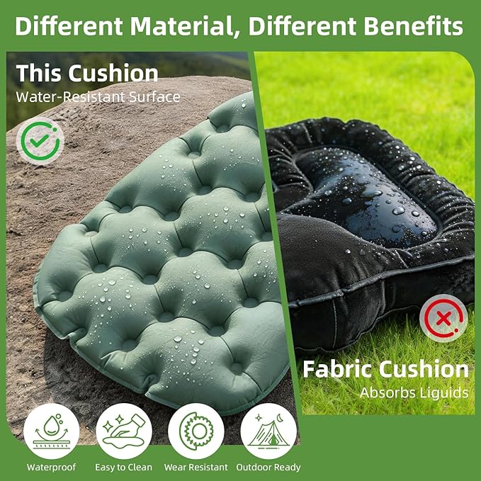 Inflatable Seat Cushion, Lightweight Portable Air Cushion with Pump, Airplane Seat Pad for Flights Pressure Relief, Waterproof Chair Pad, Stadium Cushions for Travel, Camping, Hiking(Green)