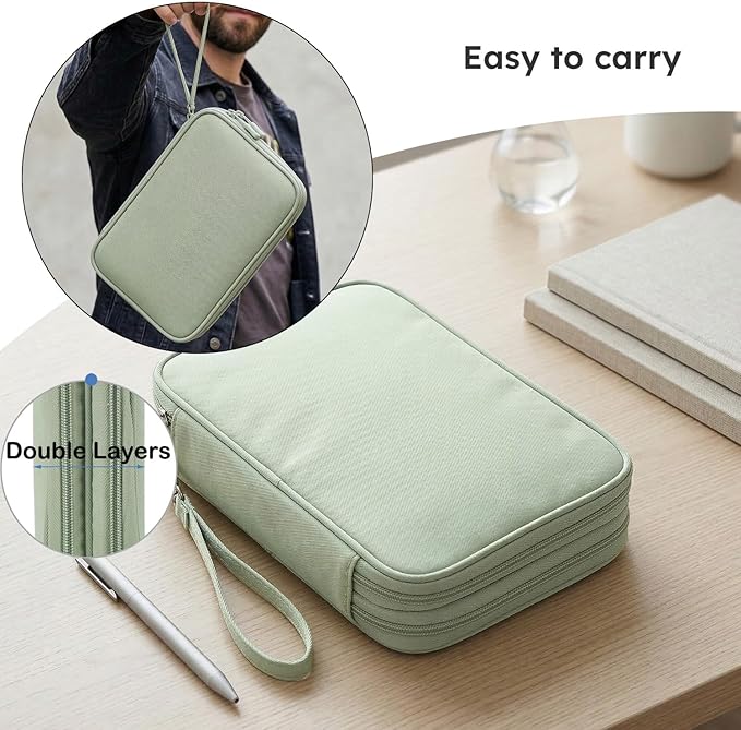 CAAORDKSO Large Electronics Travel Organizer Case, Cable Organizer Bag Water Resistant Double Layers Accessories Storage Bag Tech Pouch, for Cord, Charger, Power Bank, Earphone (Mint Green, X-Large)
