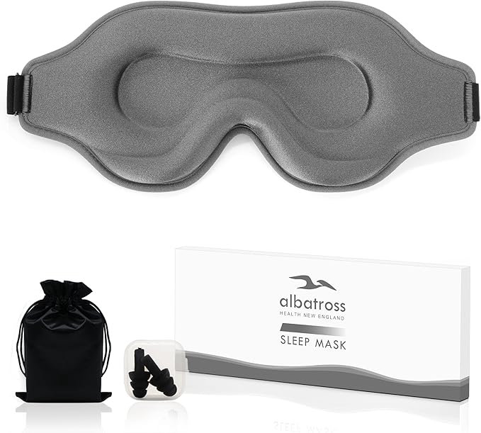Sleep Eye Mask for Men Women, Sleeping Mask for Side Sleeper, Travel Blackout Night Blindfold Eye Shade Cover with Adjustable Strap (Grey)