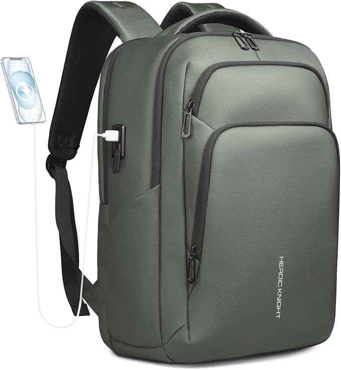 17.3 Inch Laptop Backpack for Travel Work Office College, 30L Water Resistant Casual Daypack, Lightweight Computer Backpack for Men Women, Business Laptop Bag with USB Charging Port - Green