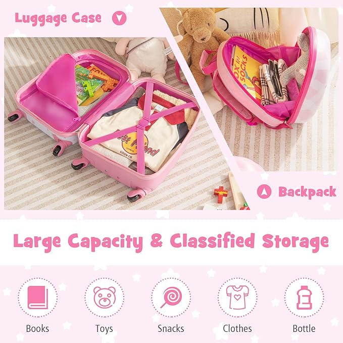 Goplus 2PC Kids Luggage, 12" & 16" Kids Carry On Luggage Set with 4 Spinner Wheels, Lightweight Rolling Spinner Suitcase for Children Toddlers Boys and Girls Travel
