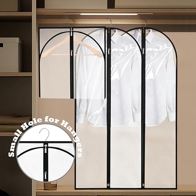 Dress Bags for Gowns Long, 65'' Garment Bags for Hanging Clothes, Suit Bag Cover for Storage and Travel (Clear)