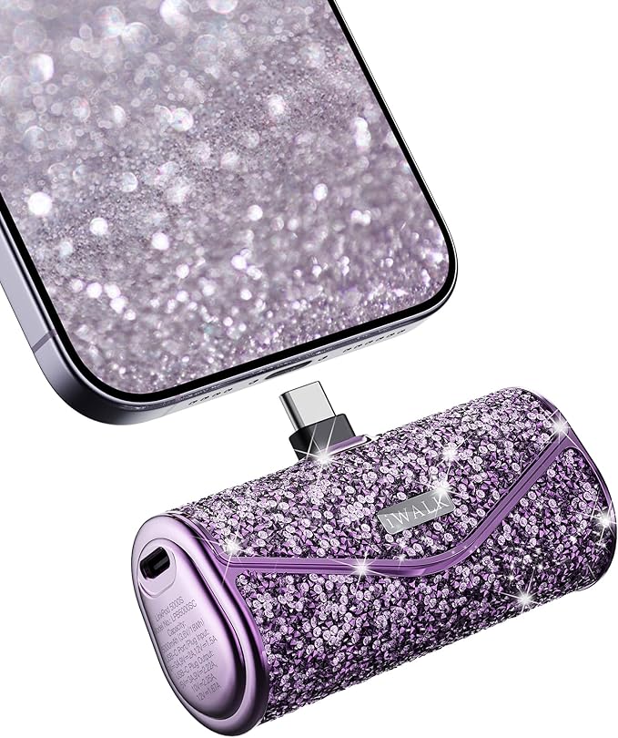 iWALK Upgraded Sparkly Portable Charger 22.5W, 5000mAh Power Bank for iPhone 17/16/15 Series, Mini Battery Pack with Built-in USB-C Connector Compatible with Samsung S25/24, iPad Pro/Air, AirPods