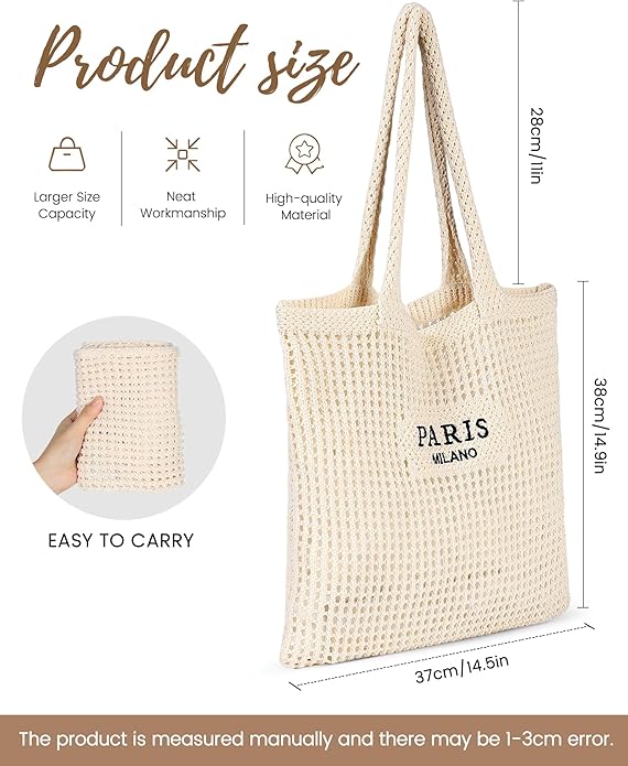 Beach Bags for Women - Straw Bag with Zipper, Soft Woven beach bag, Casual Straw Shoulder Bag for Daily Use