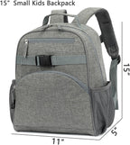 FlowFly Kids Backpack for Toddler Boys Girls, Simple Lightweight Bookbag for Daycare Kindergarten Elementary School Travel, Small Modern Bag (Medium 15''), Grey
