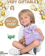 Purple Dinosaur Triceratops Mini Backpack for Kids, Mini Backpack for Toddler Girls, Gift for 2 3 4 5 Year Old Girl Boy