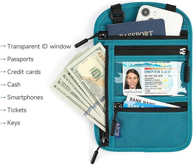 Neck Wallet,Travel for Passport Holder Neck Pouch Wallet RFID Blocking Men Women with Adjustable Neck Strap