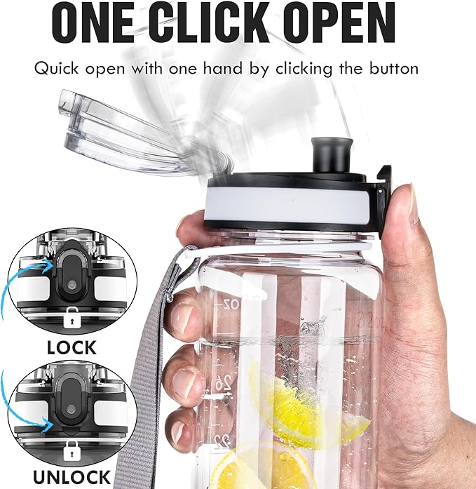 OLDLEY Water Bottle, 32oz Motivational Sports Water Bottle with Time Marker - Times to Drink - Tritan, BPA Free, Wide Mouth Leakproof, Anniversary Birthday Gifts for Men Women, Capacity Clear