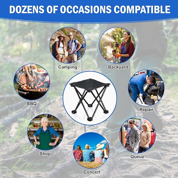 4 Pack Camping Stool Foot Rest Small 11Inch Portable Folding Camping Chair Lightweight Foot Rest Seat with Carry Bag for Fishing Hiking Gardening Beach Outdoor Walking Backpacking Travel BBQ (Black)
