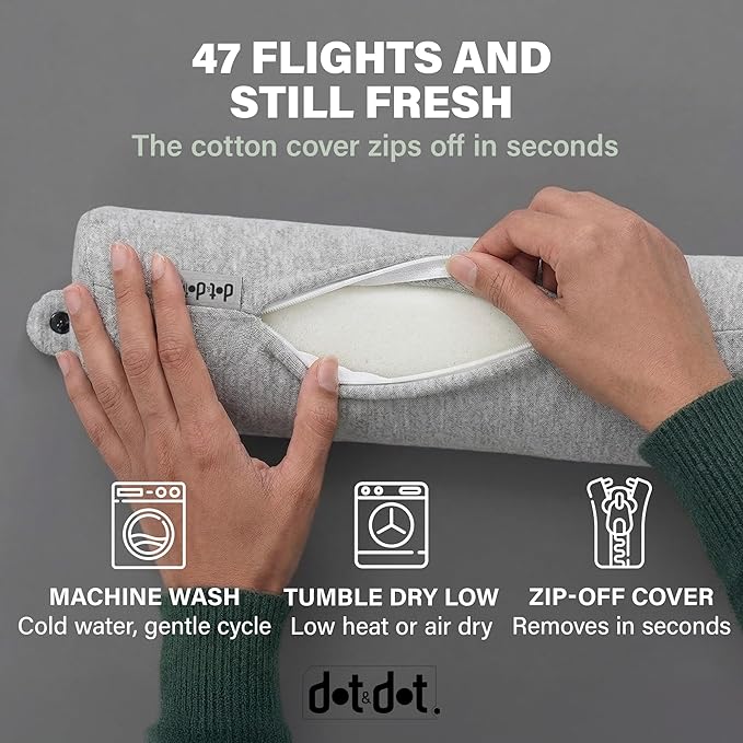 Dot&Dot Twist Memory Foam Travel Pillow for Airplanes, Travel Neck Pillow for Sleeping, Airplane Pillow for Neck Support, Chin, Lumbar and Leg, Adjustable Bendable Neck Roll Pillow