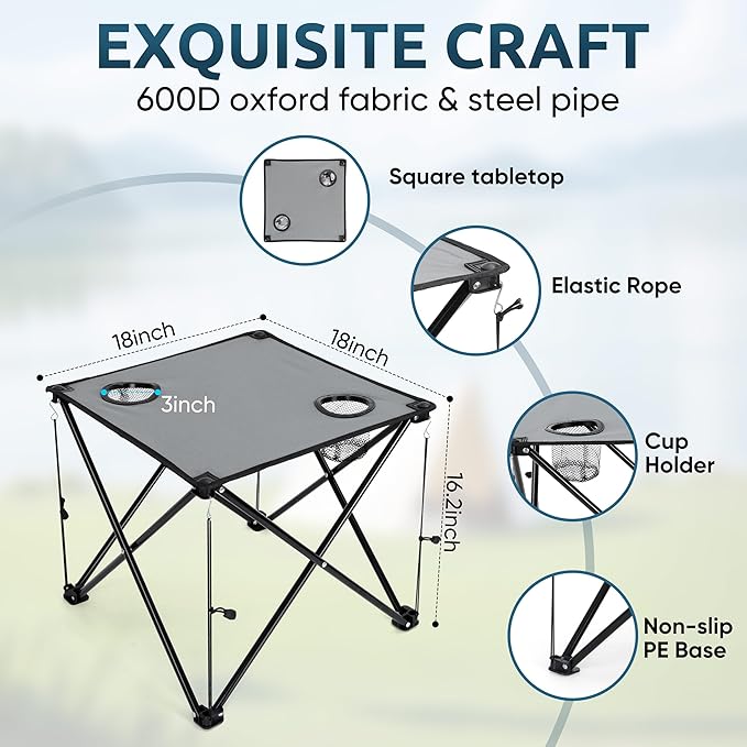 HaSteeL Folding Beach Chair Set of 3, Foldable Blue Camping Chairs & Grey Table for Outside, Low Beach Chair Portable for Adults Fishing, Picnic, Outdoor BBQ, Travel, Sports, Cup Holder & Storage Bag