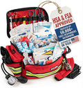 Scherber First Responder Fully-Stocked Professional Essentials EMT/EMS Trauma Kit | HSA/FSA Approved | Reflective Bag w/8 Zippered Pockets & Compartments & 200+ First Aid Supplies - Red