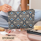 Boho Makeup Bag Gifts for Women, Sunset Leaf Aesthetic Makeup Pouch(Blue)