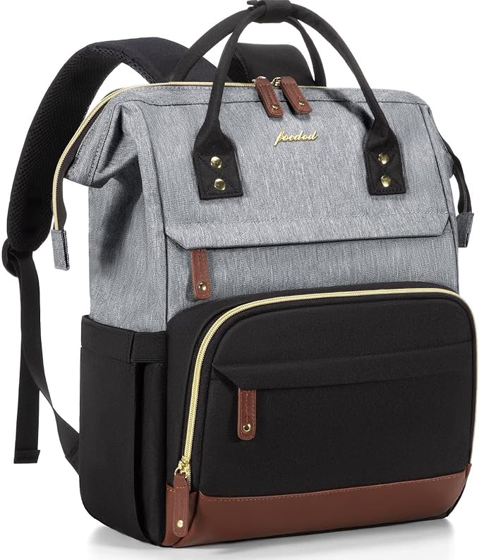 Laptop Backpack for Womem Work Bags: 18 Inch Travel BackPacks With USB Charging Port Anti Theft Durable Back Pack Fashion College BookBag Purse Bussiness Daypack for Nurse Teacher Black Grey Brown