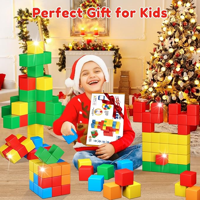 KAEILORU Magnetic Blocks for Kids Ages 3-5 4-8 Magnetic Building Blocks for Toddlers Magnet Cubes Sensory Creative Learning Toys Gift for Kids 3 4 5 6 7+Year Old Boys Girls Birthday