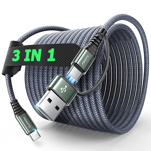 AINOPE USB C to USB C Cable, 16 FT USB C Cable Fast Charging with USB to USB C Adapter, 60W USB to USBC Cable for iPhone 17 Pro Max Air Type C Cable for iPhone 16/15/14/13/12, Grey
