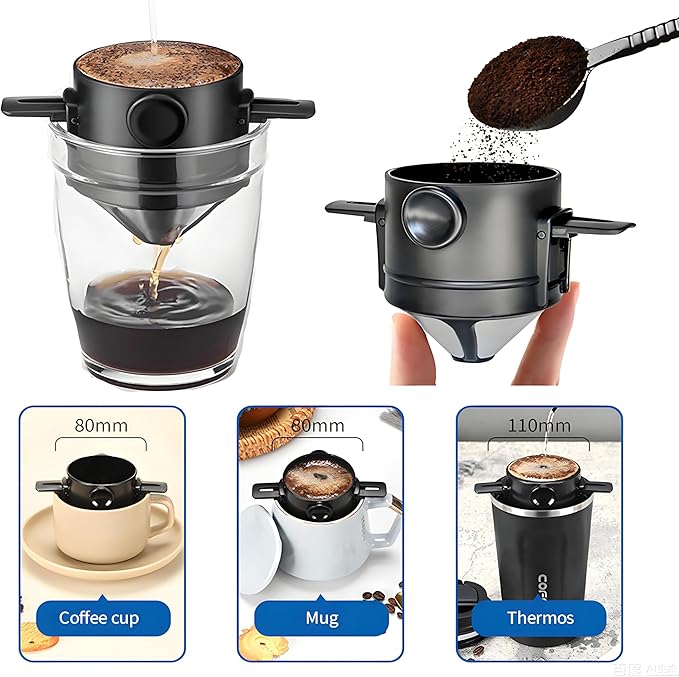 Pour Over Coffee Maker, Manual Drip Coffee 250ml Cup with Stainless Steel Mesh Filter, to Clean for Home,Office, Travel, Camping, Portable Coffee Kit (White)