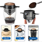 Pour Over Coffee Maker, Manual Drip Coffee 250ml Cup with Stainless Steel Mesh Filter, to Clean for Home,Office, Travel, Camping, Portable Coffee Kit, Black