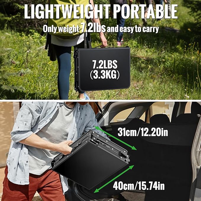 GARLLEN Folding Camping Table Max 27.5", 3-Height Adjustable Portable Camping Table with Carrying Bag, Lightweight Aluminum Folding Picnic Tables for BBQ, Travel, Outdoor, 34.2" L x 15.7" W