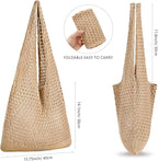 WantGor Crochet Bags, Beach Mesh Tote Bag Womens Shoulder Shopping Handbag Casual Travel Totes Bag Foldable Hobo Bags