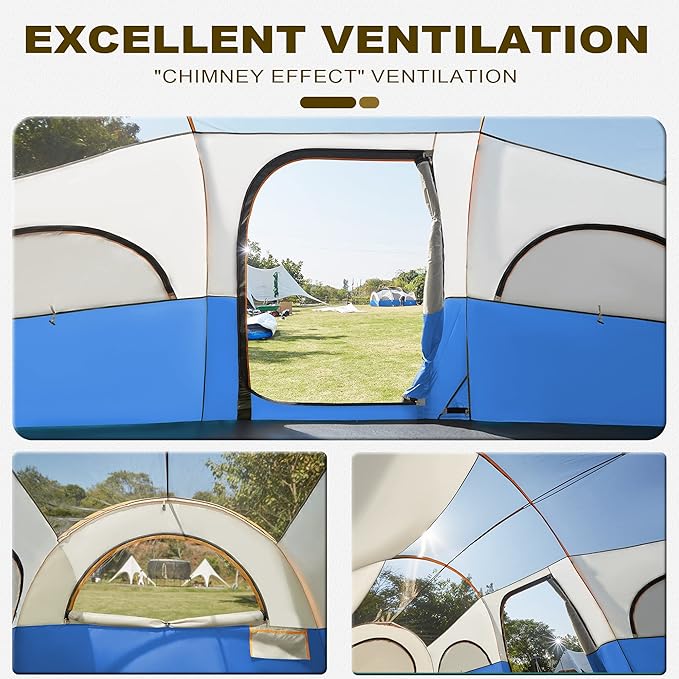 GoHimal 8 Person Tent for Camping, Waterproof Windproof Family Tent with Rainfly, Divided Curtain Design for Privacy Space, Portable with Carry Bag