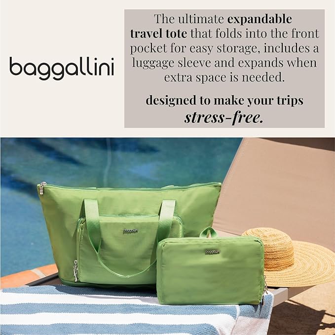 Baggallini Carryall Expandable Lightweight Travel Tote 22" Packable Folding Compact Nylon Washable Weekender w/Luggage Sleeve
