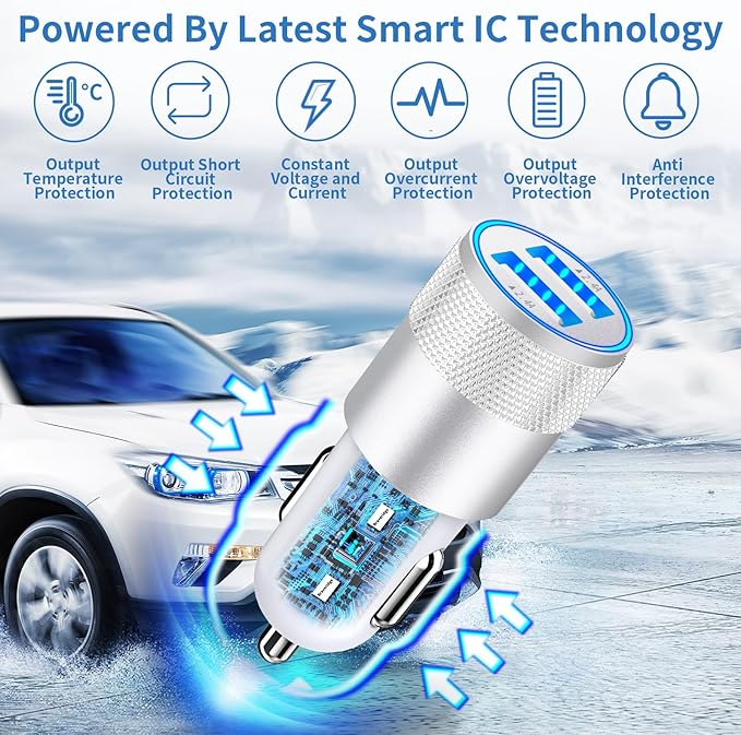 [Apple MFi Certified] iPhone 17 Car Charger, Braveridge 2Pack 4.8A USB Power Cigarette Lighter USB-C Fast Car Charging + Type-C Cable for iPhone 17/17 Air/17 Pro/17 Pro Max/16/15/Galaxy S26/S25/Pixel