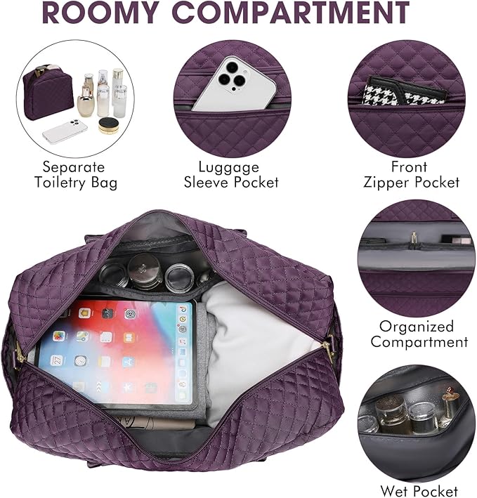Travel Duffle Bag Weekender for Women - Carry-On Overnight Bag Personal Item Bag with Shoe Compartment & Wet Pocket Large Weekend Tote Bags with Toiletry Bag Hospital Bags for Labor and Delivery