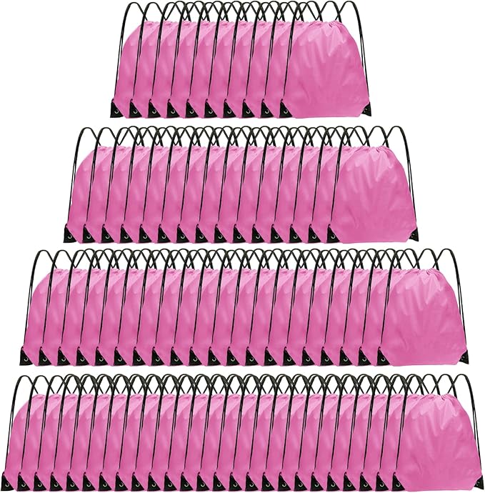 Grneric Drawstring Backpack Bulk 70Pcs String Backpack Drawstring Bags Cinch Bag Sackpack for Men Women Gym(Pink)