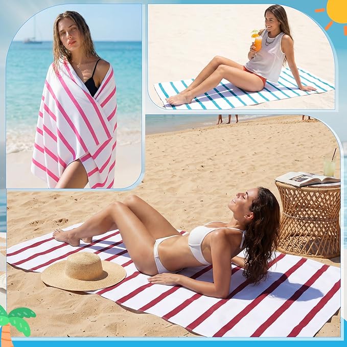 EBOOT 10 Pack Oversized Beach Towel Set Extra Large Pool Towels Microfiber Quick Dry Swim Blanket for Adult Women Men Face Hand Body Bath Travel Pool (Mixed Color,36 x 72 Inch,Classic Stripe)