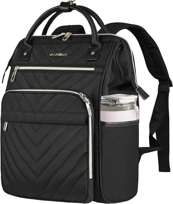 VANKEAN 17 Inch Laptop Backpack for Women Fashion Computer Work Bag, Large Capacity Waterproof Backpack, College Daypack Business Travel, Black