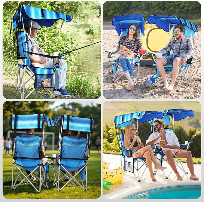 VTOY Portable Camping Chair with Canopy - Folding Chair with Canopy, Durable 600D Oxford Canopy Chair for Camping, Beach, Picnics, Fishing & Sports