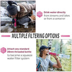 YWF01 Personal Filter Straw for Drinking Survival, Portable Water Purifier Filtration System Survival Gear and Supplies for Camping, Hiking, Travel, and Emergency Preparedness (Plum Red, Pack of 4)