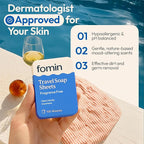 FOMIN - Antibacterial Paper Soap Sheets for Traveling - 100 Unscented Portable Hand Soap Sheets for Travel in Tin - Dissolvable Mini Portable Travel Soap Sheet for Hand Washing, Camping and Hiking