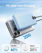 VRURC Portable Charger Power Bank - 10000mAh Fast Charging 22.5W USB Port Fast Charging Power Bank,4 Outputs Dual Inputs Slim Compact Rechargeable Battery Pack Travel Accessories-Blue(1 Pack)