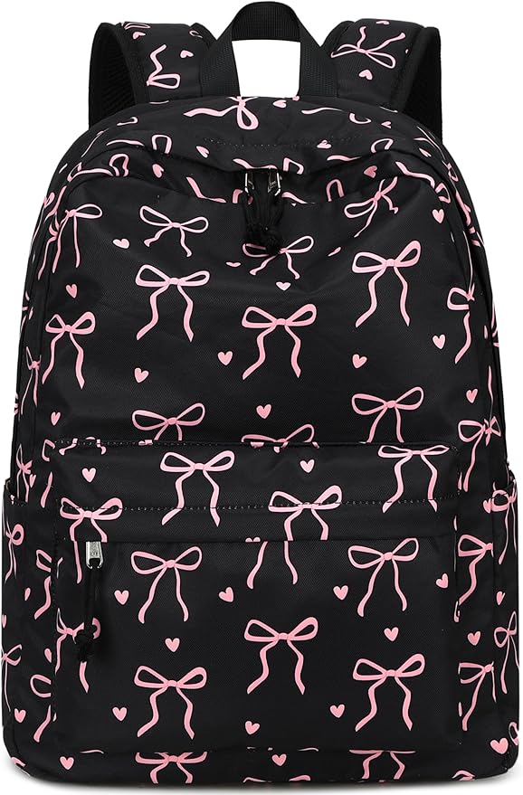 LOIDOU Backpack for Girls School Backpacks Bookbags for Elementary Middle School Women Laptop Backpacks (Bow tie Black, L-17)