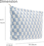 PAZIMIIK Knit Checkered Makeup Bag Large Zipper Make Up Accessory Pouch for Purse Cosmetic Brush Bag for Travel Essential,Blue