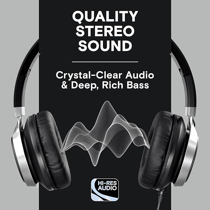 ARTIX CL750 Wired Headphones with Mic — Noise Isolating On-Ear Headphones for Computer and Laptop Wired, Plug in Corded Headphone with Wire (Foldable, Aux Jack 3.5mm)