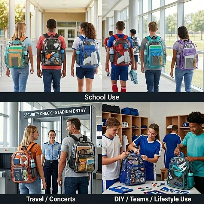 Trail maker Clear Backpack Heavy Duty with Padded Straps, Side Pockets for Kids, Boys, Girls, School, Stadium Approved Events
