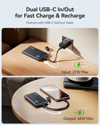 INIU Portable Charger, Ultra Slim 45W Fast Charging with Attached USB C Cable, 10000mAh Power Bank Battery Pack, Travel Essential Phone Powerbank for iPhone 17 16 Samsung S25 Google, Beige