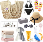 Trifabricy Beach Bags for Women, Summer Straw Bag, Woven Straw Beach Tote Bag Shoulder Handbags