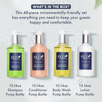 Eco Botanics Hotel Amenities Set | 10.14oz Pump Bottles | Shampoo, Conditioner, Hand & Body Wash, and Lotion | Set of 48