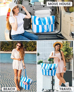 Iioscre Beach Bag for Women, Causal Hobo Pool Bags with Zipper Inner Pocket, Foldable Swim Tote Bag for Vacation Essentials