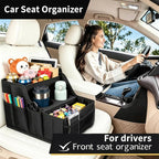 Car Seat Organizer Backseat and Passenger Seat Organizer with 9 Compartments 2 Cup Holders Car Organizer Front Seat Storage for Travel Kids，Black